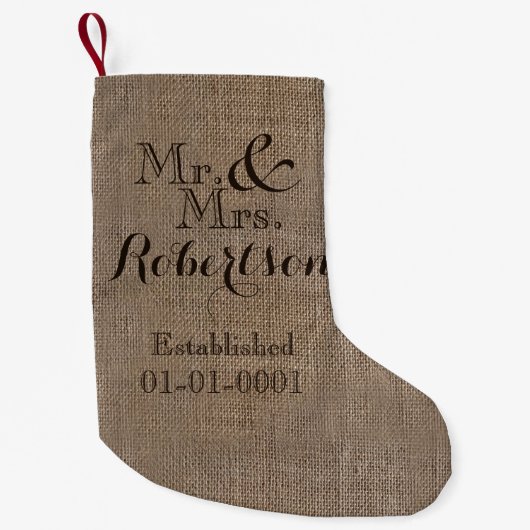 Persoonlijke burlap-look Rustic Wedding Keepomwill Kleine Kerstsok (Voorkant)