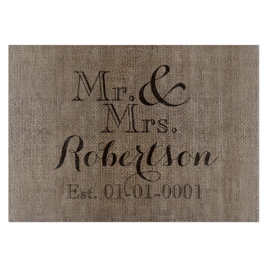 Persoonlijke burlap-look Rustic Wedding Keepomwill Snijplank (Voorkant)
