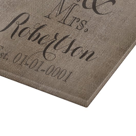 Persoonlijke burlap-look Rustic Wedding Keepomwill Snijplank (Hoek)