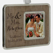 Persoonlijke burlap-look Rustic Wedding Keepomwill Verzilverd Kader Ornament (Rechts)