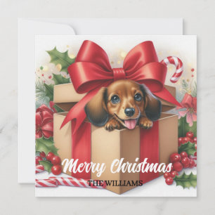 Persoonlijke cadeau-verpakte puppy kerstkaart