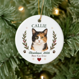 Persoonlijke Calico Kat Kerstmis Keramisch Ornament