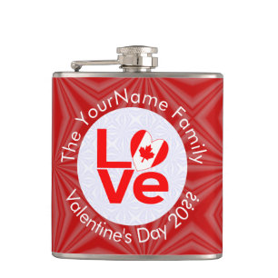 Persoonlijke Canadese Vlag Rode Letters LOVE Heupfles