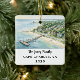 Persoonlijke Cape Charles, Virginia Kerstmis Keramisch Ornament