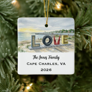 Persoonlijke Cape Charles, Virginia Kerstmis Keramisch Ornament