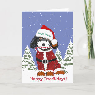 Persoonlijke Cartoon Bernedoodle Santa Dog Feestdagen Kaart