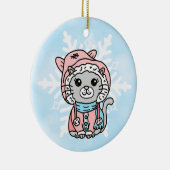 Persoonlijke Cartoon keukenkat in het Pet van de w Keramisch Ornament (Rechts)