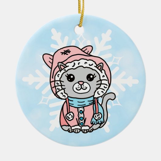 Persoonlijke Cartoon keukenkat in het Pet van de w Keramisch Ornament (Voorkant)