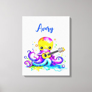 Persoonlijke Cartoon Octopus die Gitaar Speelt  Canvas Afdruk