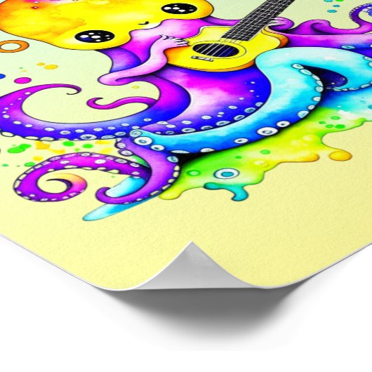 Persoonlijke Cartoon Octopus die Gitarar speelt P Poster (Hoek)