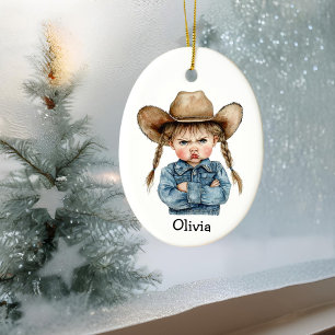 Persoonlijke Chagrijnige Cowgirl in Denim Jas Keramisch Ornament