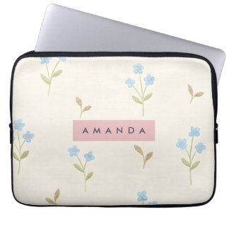 Persoonlijke Charmante Blauwe Wilde Bloemenprint Laptop Sleeve