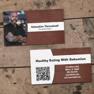 Persoonlijke Chef Aangepaste Foto Bruin Leren QR C Visitekaartje