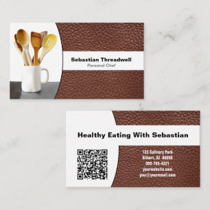 Persoonlijke chef leer aangepaste foto QR-code Visitekaartje