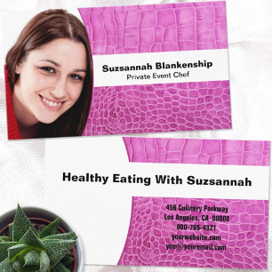 Persoonlijke Chef roze leder Aangepaste foto Visitekaartje