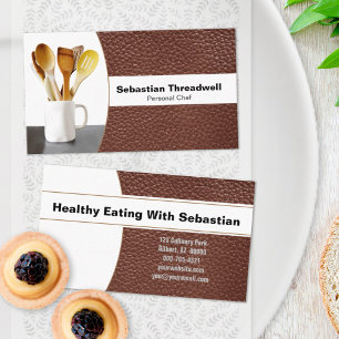 Persoonlijke Chef Spoons Bruin leder Aangepaste fo Visitekaartje