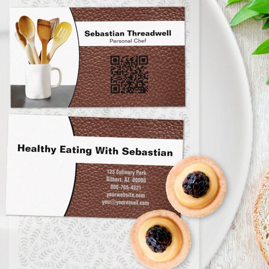 Persoonlijke Chef Spoons Leer Aangepaste Foto QR C Visitekaartje