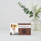 Persoonlijke Chef Spoons Leer Aangepaste Foto QR C Visitekaartje (Staand voorkant)