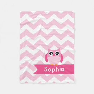 Persoonlijke Chevron Pink Owl Fleece Blanket