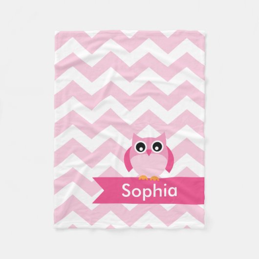 Persoonlijke Chevron Pink Owl Fleece Blanket (Voorkant)