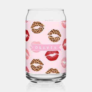 Persoonlijke Chic Roze Luipaardprint Lippatroon Blikvorm Glas