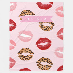 Persoonlijke Chic Roze Luipaardprint Lippatroon Fleece Deken
