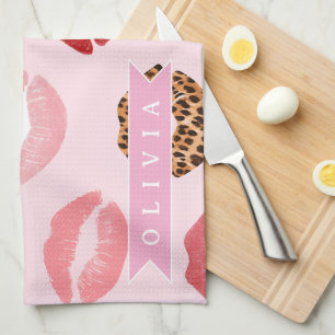 Persoonlijke Chic Roze Luipaardprint Lippatroon Theedoek