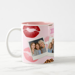 Persoonlijke Chic Roze Luipaardprint Lippatroon Tweekleurige Koffiemok