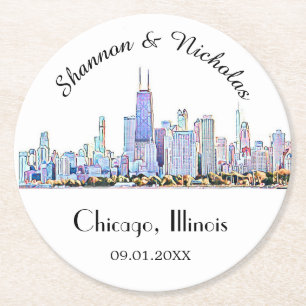 Persoonlijke Chicago Skyline Wedding Ronde Kartonnen Onderzetter