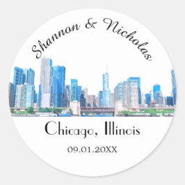 Persoonlijke Chicago Skyline Wedding Ronde Sticker