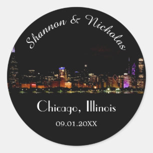 Persoonlijke Chicago Skyline Wedding Ronde Sticker