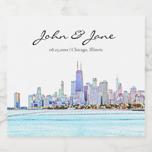 Persoonlijke Chicago Skyline Wedding Sparkling Wijnetiket (Enkel label)