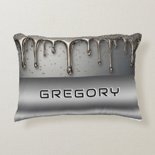 Persoonlijke Chrome Drip Naam Futuristische Zilver Accent Kussen