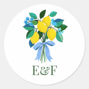 Persoonlijke citroen bruidsfeest monogram ronde sticker