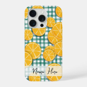 Persoonlijke citrusvrucht op groene gingham telefo iPhone 15 pro hoesje