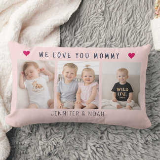 Persoonlijke collage met 3 foto's voor mama Roze Kussen