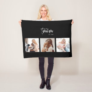 Persoonlijke collage met 3 foto's Zwarte moeder ge Fleece Deken