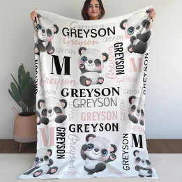 Persoonlijke collage naam Panda Fleece Blanket