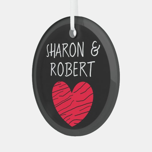 Persoonlijke combinatie van zwart en rood hart glas ornament (Voorkant links)