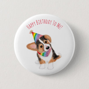 Persoonlijke corgi puppy verjaardagsbadge ronde button 5,7 cm
