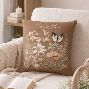 Persoonlijke Cottagecore Bloemen en Vlinders Kussen