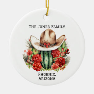Persoonlijke Country/Western Kerst Cowboyhoed Keramisch Ornament
