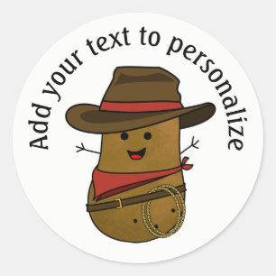 Persoonlijke Cowboy Aardappel Ronde Sticker