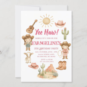 Persoonlijke Cowgirl Roze Retro Verjaardagsfeest Kaart