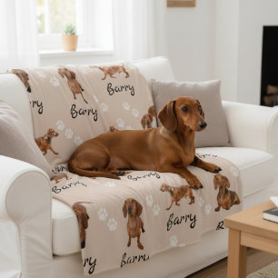 Persoonlijke Cute Dachshund Naam & Foto Hond Fleece Deken