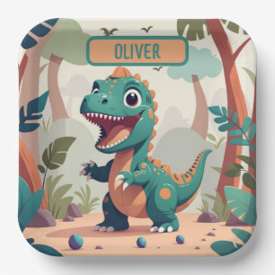 Persoonlijke Cute Dinosaur Papieren Bordje