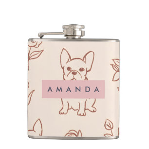 Persoonlijke Cute Franse Bulldog Bloemmotief Heupfles