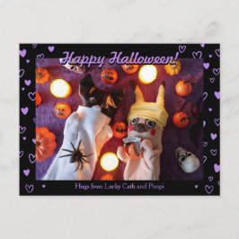 Persoonlijke Cute Halloween Paars Hearts Foto Briefkaart