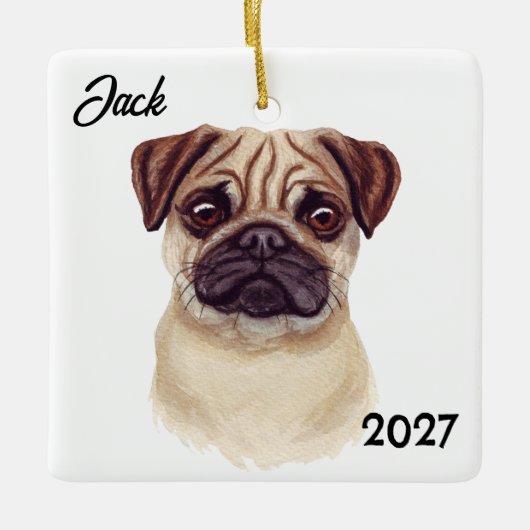 Persoonlijke Cute Kerst Pug Keramisch Ornament (Voorkant)