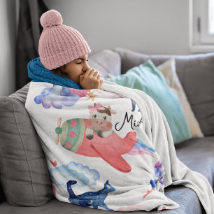 Persoonlijke Cute Koe, Ruimte, Katten, Maan Whimsi Fleece Deken